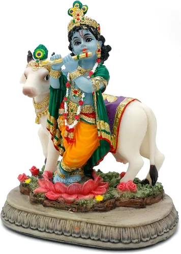 Miniatura 9 de BangBangDa Estatua de ídolo del señor indio Krishna – 5.7 pulgadas de alto, murit de dios hindú Krishna para el templo del hogar, Puja Diwali