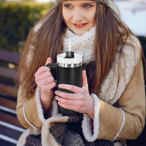 Miniatura 6 de Vaso de 14 onzas con asa de acero inoxidable de doble capa aislante, botella de agua de acero inoxidable reutilizable para niños, regalos para niños