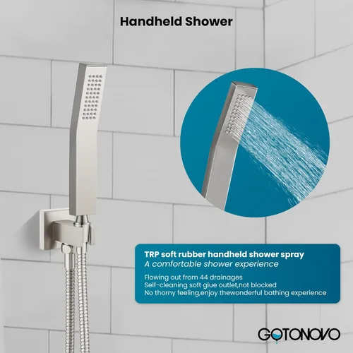 Miniatura 4 de gotonovo Sistema de ducha de montaje en techo, juego de grifo de ducha de baño, cabezal de ducha de lluvia con rociador de mano, kit de molduras