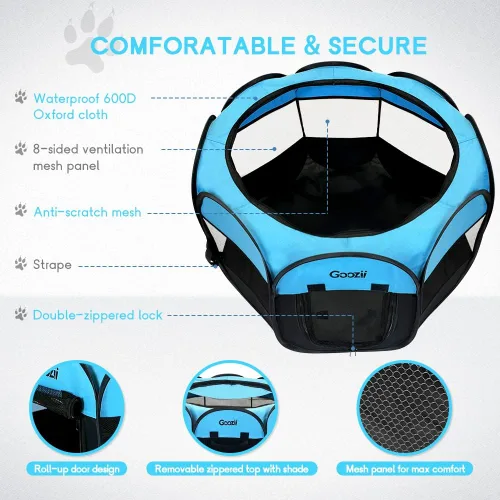 Miniatura 4 de Goozii Corralito portátil plegable, perros, interior y exterior, funda con cremallera, cubierta superior, puerta, para piso, gatos grandes, conejos