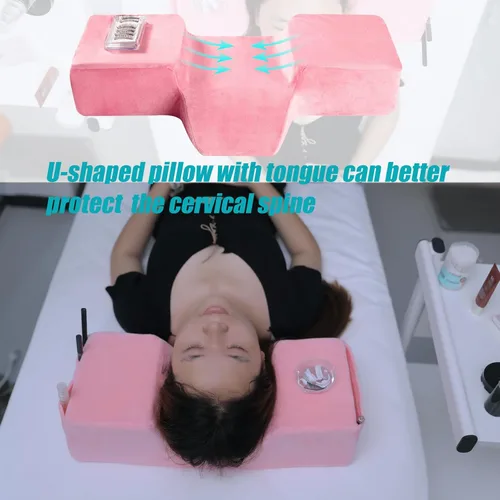 Miniatura 6 de Almohada de extensión de pestañas de salón de belleza, almohada de espuma viscoelástica con funda de almohada de terciopelo, curva ergonómica que