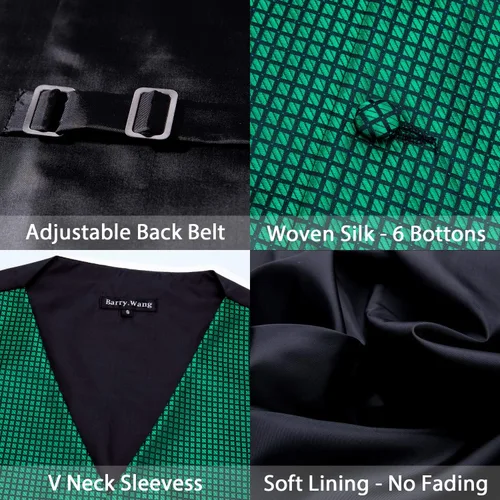 Miniatura 75 de Barry.Wang Conjunto de chaleco de pajarita para hombre, chaleco con cuello en V de seda jacquard de cachemira, gemelos de pañuelo formal/ocio, boda
