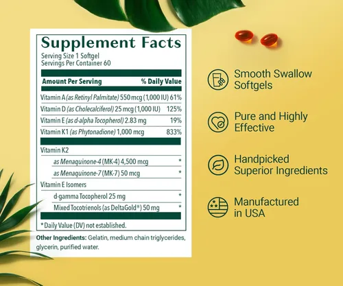 Miniatura 8 de ALGAECAL 4-en-1 Vitamina D3 K2 Completa - Suplemento de Vitamina ADK, Apoyo Inmunológico Mejorado y Salud Ósea con D3 K2, A y E - Bienestar de Todo
