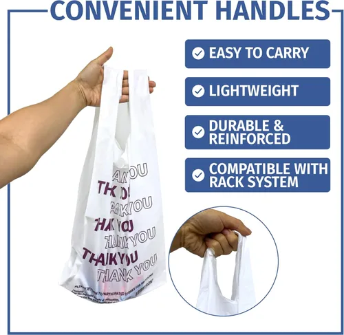 Miniatura 4 de Bolsas de transporte de camisetas de Bagtron con la frase "Thank You", bolsas de plástico desechables con asas para compras y restaurantes, 1/6