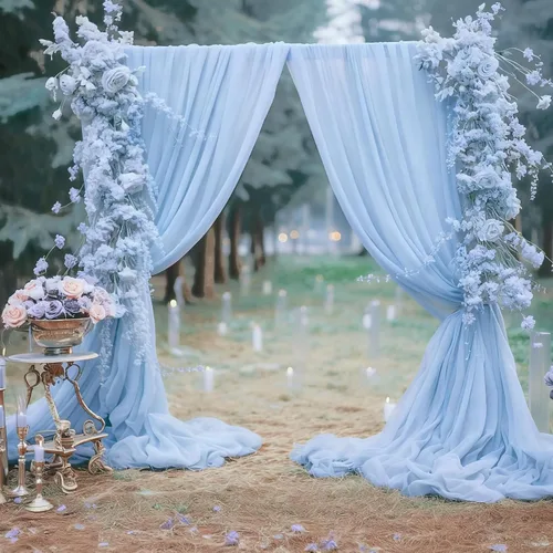 Cortinas de fondo azul bebé de 10 pies x 10 pies, tela de gasa chiffon transparente sin arrugas, tela de fondo fotográfico drapeada para arco de