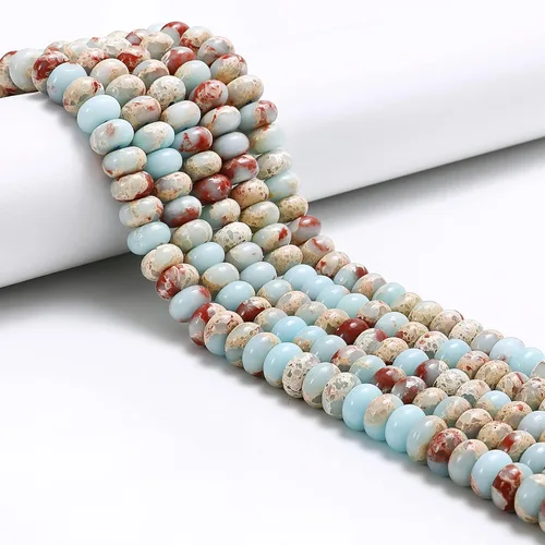 JM Design Cuentas Rondelle lisas de jaspe Aqua Terra de color azul claro, tamaño 0.197x0.315 in, 15.5 pulgadas, hebra para la fabricación de joyas