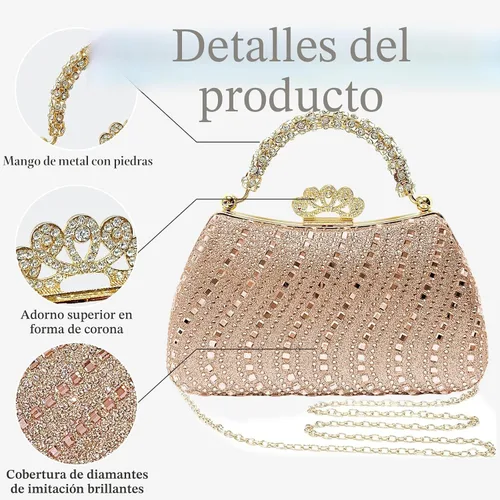 Miniatura 4 de Bolsos de mano con diamantes de imitación para mujer, bolso formal de noche con diamantes brillantes para cóctel, graduación, fiesta, boda