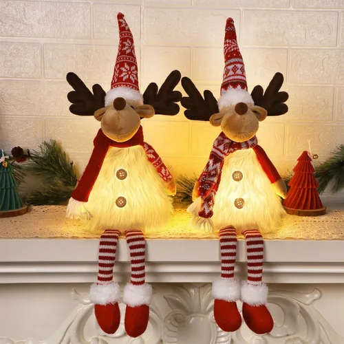 Miniatura 7 de Juegoal Paquete de 2 renos de Navidad iluminados con patas colgantes, figuras de alce rodolfo hechas a mano de 23 pulgadas, regalo de vacaciones