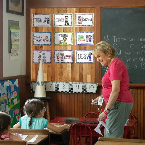 Miniatura 4 de Alpurple 9 pósteres A4 de reglas de aula, pósteres de reglas de clase preescolar, pósteres educativos de comportamiento de reglas del aula, tabla