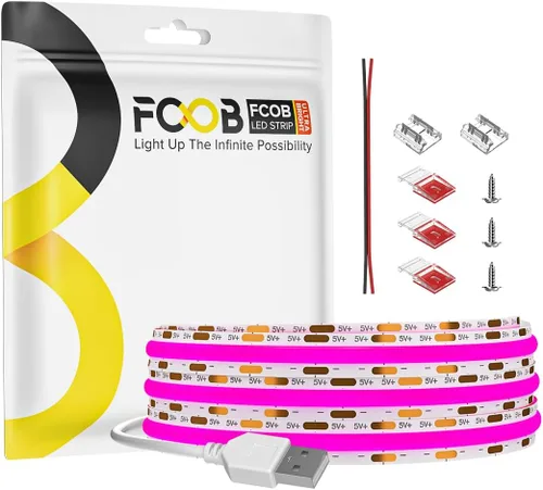 Miniatura 15 de Tira de luz LED USB de 6.56 pies, 5 voltios alimentada por USB, luces LED COB de 4000 K, blanco natural, 0.315 in, tiras flexibles de alta densidad