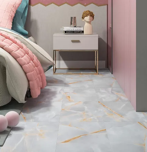 Miniatura 2 de FunStick Azulejos de mármol para baño, 12 x 12 pulgadas, vinilo adhesivo de color gris dorado, azulejos adhesivos para suelos de cocina, inquilinos