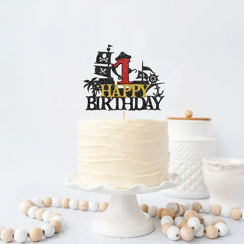 Miniatura 7 de Decoración para pastel de cumpleaños de 1er cumpleaños, barco pirata náutico de vela para primer cumpleaños, decoración de fiesta de cumpleaños
