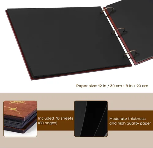 Miniatura 5 de Partykindom Álbum de fotos de madera de 12 x 8 pulgadas, libro de recuerdos de bricolaje con 40 páginas negras y 6 calcomanías de esquina, ideal