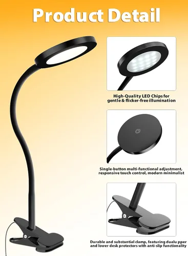 Miniatura 3 de Luces de lectura infinitas regulables para libros en cabecero de cama, lámpara de lectura con clip de control táctil de 450 lúmenes, cuidado