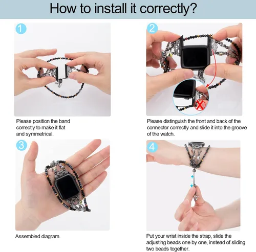 Miniatura 6 de Correas elegantes de mariposa compatibles con Apple Watch Series 9 de 1.614 pulgadas, 1.575 pulgadas, 1.496 pulgadas, dije delgado de cuentas