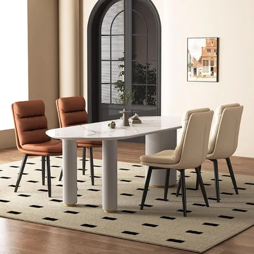 Miniatura 3 de Upholstered Dining Chairs Set of 4, Leather Kitchen Chair with Metal Legs, Dining Room Kitchen Chair with Back for Brown