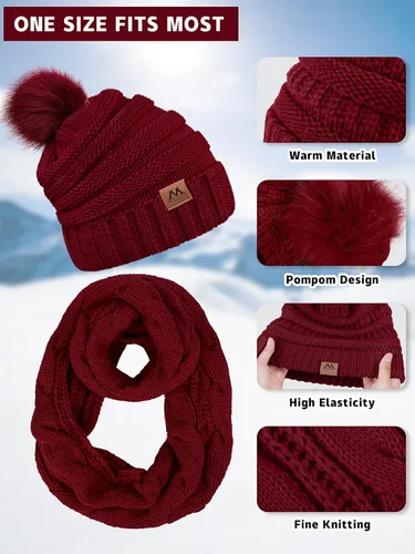Miniatura 2 de Motarto Conjunto cálido de invierno, gorro de punto, bufanda y guantes calentadores de oídos, para hombres y mujeres, cubierta cálida para clima frío