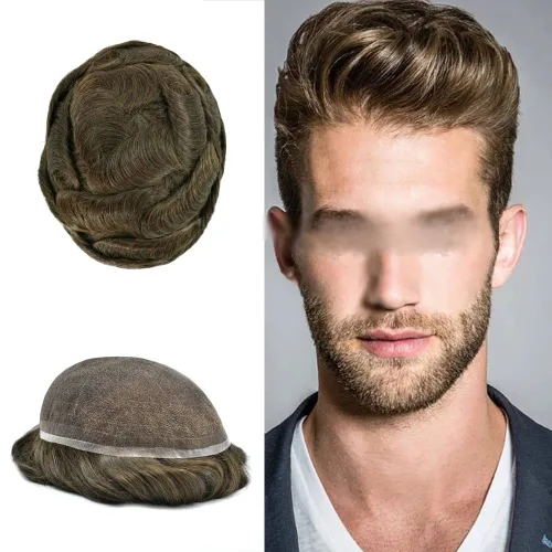 Miniatura 57 de Tupé para hombres cabello humano real sistema de cabello para hombre encaje francés completo 100% cabello humano postizos para hombres pieza de pelo