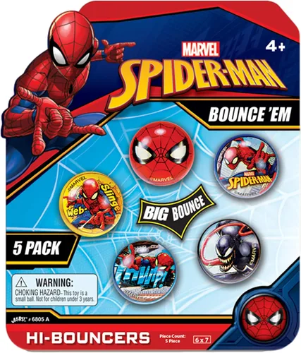 JA-RU Marvel Spiderman Bouncy Superballs Super Hi Bounce de 1.2 pulgadas (1 paquete de 5 bolas) Pelotas para la ansiedad, juguetes pequeños para