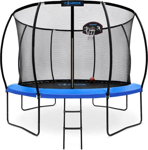 Trampolín de calabaza con aro de baloncesto y recinto interior, seguro, duradero, diversión familiar, resortes galvanizados resistentes, acolchado
