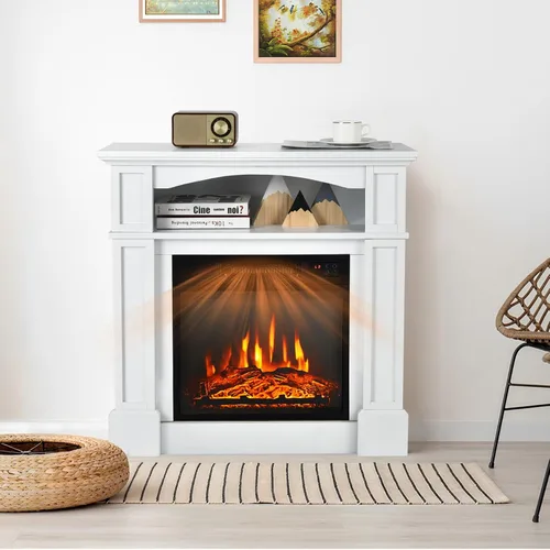 Miniatura 2 de COSTWAY Chimenea eléctrica de 32 pulgadas con repisa, calentador independiente ajustable de 1400 W con control remoto, diseño de termostato