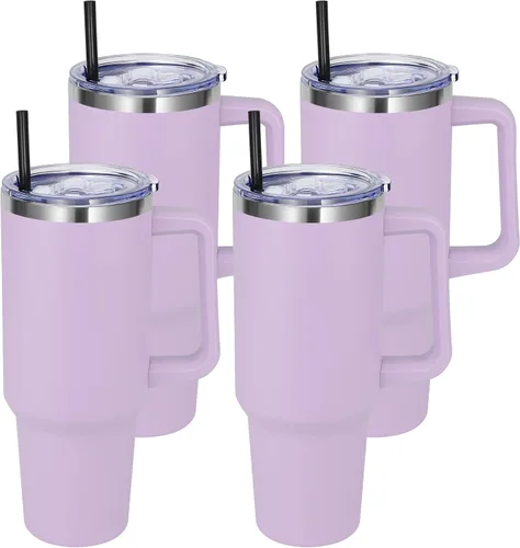 Miniatura 21 de DOMICARE Vaso de 40 oz con asa y pajita, vaso de acero inoxidable con tapa y pajita, reutilizable, aislado al vacío, taza para café de viaje