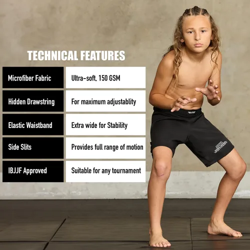 Miniatura 5 de Elite Sports Pantalones cortos de entrenamiento para niños MMA BJJ No GI UFC, pantalones cortos deportivos para niños y niñas, pantalones cortos