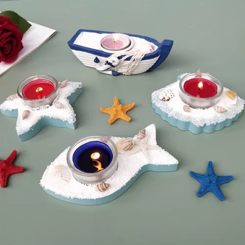 Miniatura 6 de ARTIBETTER Decoración para el hogar, 2 uds., portavelas náuticos, estrellas, pescado, té, candelabro, candelabro, manto, decoración para salas