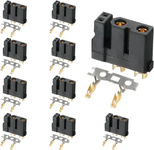 ELFCULB 10 conectores hembra Amass XT30 (2+2), conectores de batería Drone FPV Lipo, chapados en oro para robots RC UAV (negro)