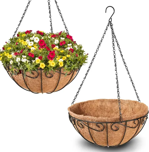 Miniatura 10 de Legigo Paquete de 3 cestas colgantes de metal de 10 pulgadas para plantas al aire libre, macetas colgantes redondas de alambre con forro de fibra