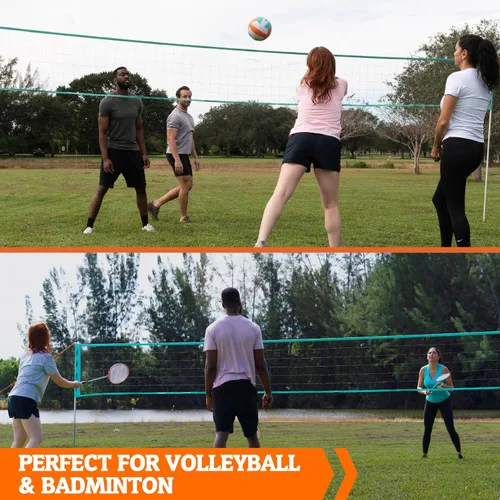 Miniatura 6 de Hall of Games Red de voleibol y bádminton al aire libre con bolsa de transporte, juego de accesorios y postes de acero ajustables perfectos