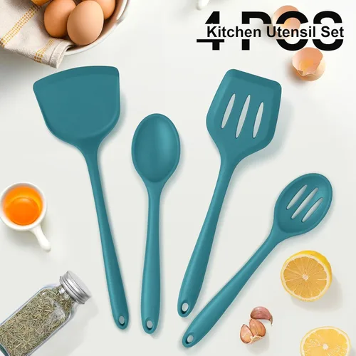 Miniatura 6 de P&P CHEF Juego de utensilios de cocina, 4 piezas de utensilios de cocina de silicona antiadherentes, espátula sólida ranurada resistente al calor