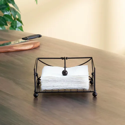 Miniatura 4 de Home Basics Arbor Collection - Servilletero rústico plano de acero con brazo giratorio pesado, dispensador de almacenamiento para encimera