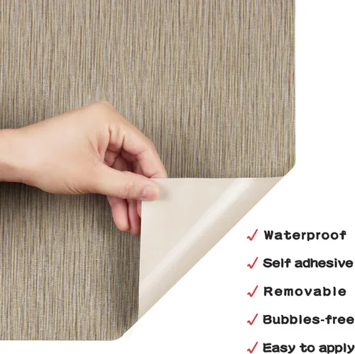 Miniatura 6 de Decotalk Papel tapiz de tela para despegar y pegar, papel tapiz de tela marrón para armarios, papel de contacto de tela marrón para gabinetes, papel