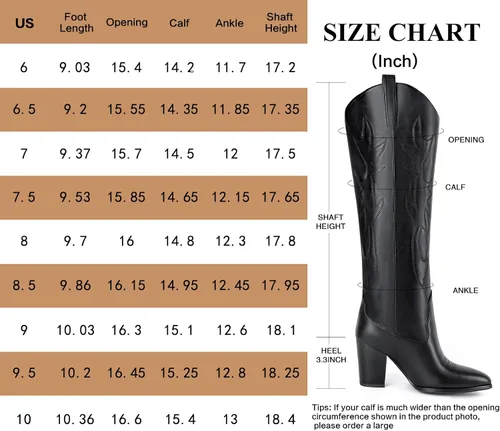 Miniatura 7 de Mostrin Botas vaqueras bordadas para mujer, botas vaqueras con punta puntiaguda, botas altas hasta la rodilla, tacón grueso, botas occidentales