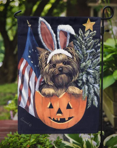 Miniatura 142 de Caroline's Treasures PPP3090GF - Bandera decorativa para jardín de bulldog inglés y otoño, para exteriores, patio, flores, tamaño de jardín