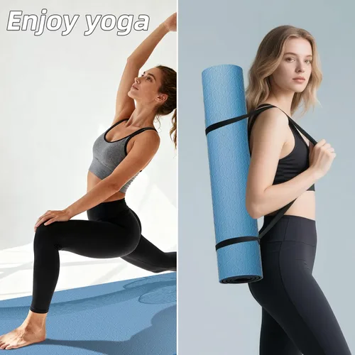 Miniatura 6 de Esterilla de yoga grande de 76" x 40" x 10 mm (2/5 pulgadas) – Extra gruesa y ancha, esterilla de fitness de TPE, esterilla de ejercicios Azul/Negro