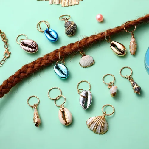 Miniatura 9 de 13 piezas de joyería para el cabello de rastas para mujeres y niñas, accesorios para trenzas, círculos y colgantes, decoraciones de estilo playa