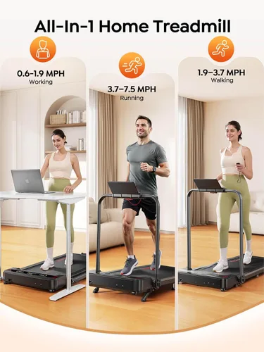 Miniatura 5 de Walking Pad Treadmill with 9% Incline & Dual LED Display, 4 in 1 Foldable Treadmill with Handle bar for Home/Office, 3.5HP Portable Under Desk
