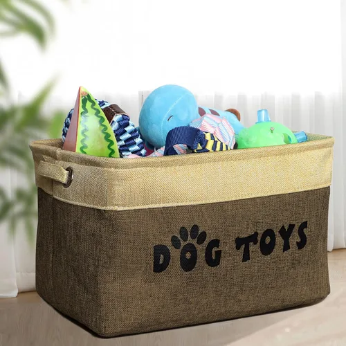 Miniatura 2 de PET ARTIST Cesta de juguetes para perros, caja plegable para juguetes para perros con asas cómodas, organizador grande de almacenamiento de juguetes