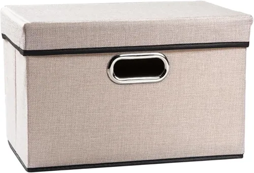 PRANDOM Contenedor de almacenamiento plegable con tapa [1 unidad] Caja de almacenamiento decorativa de tela de lino, cesta organizadora con asas,
