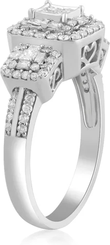 Miniatura 3 de Anillo de compromiso de diamantes, oro blanco 10 quilates (1 quilate, color I-J, claridad I2-I3)
