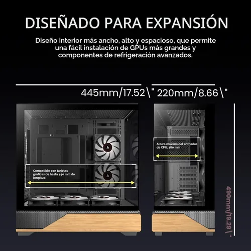 Miniatura 6 de KEDIERS ATX - Carcasa de PC de media torre, 5 ventiladores ARGB PWM de 4.724 in preinstalados, paneles de madera de nogal impreso, vidrio templado