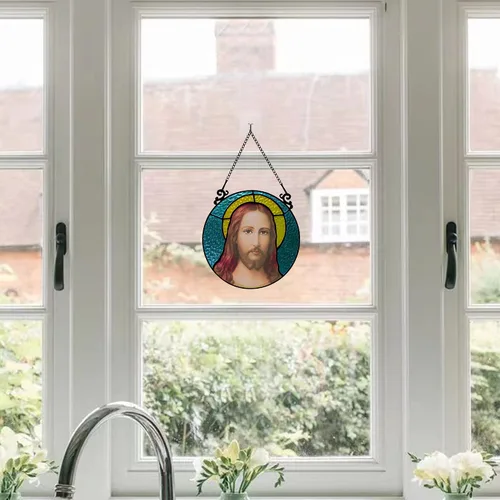 Miniatura 2 de BOXCASA Cristales cristianos para colgar en la ventana, atrapasoles Jesús sagrada decoración espiritual, regalo cristiano para personas religiosas