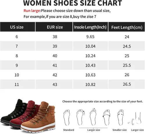 Miniatura 6 de FRACORA Botas de combate para mujer, botas de tobillo con cordones, botas de nieve para invierno, botas de nieve con cremallera lateral