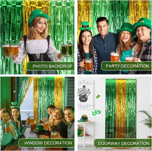 Miniatura 5 de LOLStar Paquete de 3 cortinas de flecos de papel de aluminio del día de San Patricio, decoración de fiesta del día de San Patricio, 3.3 x 6.6 pies