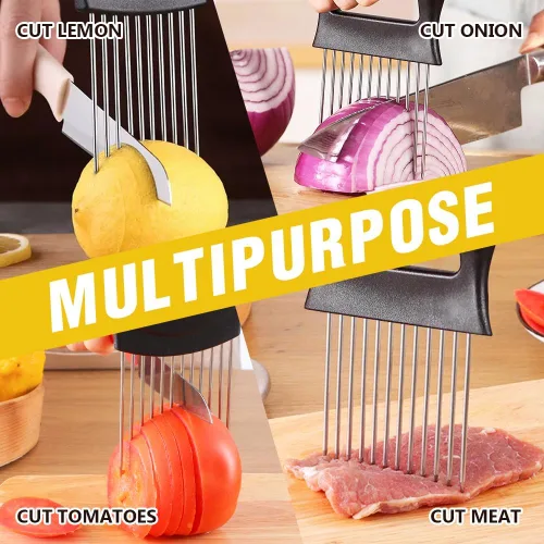 Miniatura 5 de Soporte para rebanar cebolla de acero inoxidable 2026, soporte de cebolla para rebanar, cortador de verduras de limón, herramienta auxiliar para 2