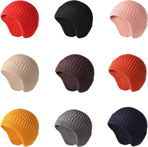 Miniatura 6 de POXIMI Gorro de punto para hombre, con orejera, para invierno, de lana, cálido, con calavera, con calentador de orejas