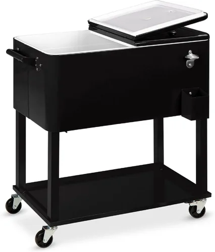 Best Choice Products Carro enfriador de acero al aire libre de 80 cuartos con ruedas, con cofre de hielo, abrebotellas, bandeja de recolección,
