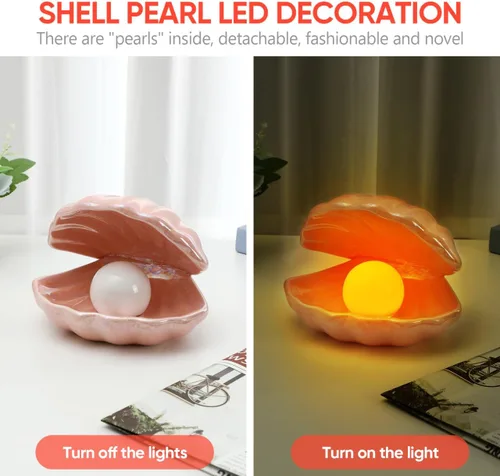 Miniatura 7 de DECHOUS Shell Pearl Night Light: LED cerámica rosa perla Shell luz escritorio mesita de noche lámpara de concha para dormitorio habitación de niños